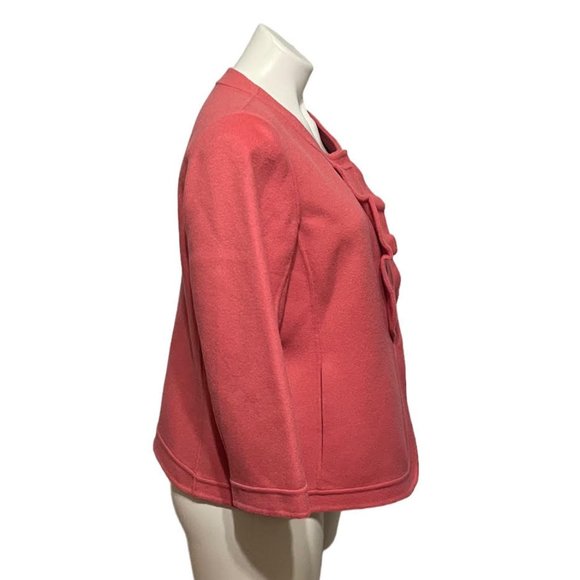 Talbots Petite 14 Petite Salmon Pink Front Snap Closure Ruffle Detail Bl… - Picture 3 of 6
